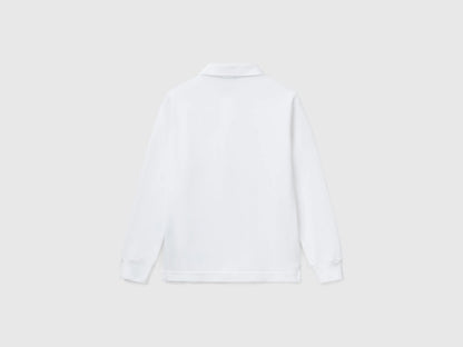 Benetton White Boys Long Sleeve Polo in Cotton SKU: 3089C300Z_101 Image 02