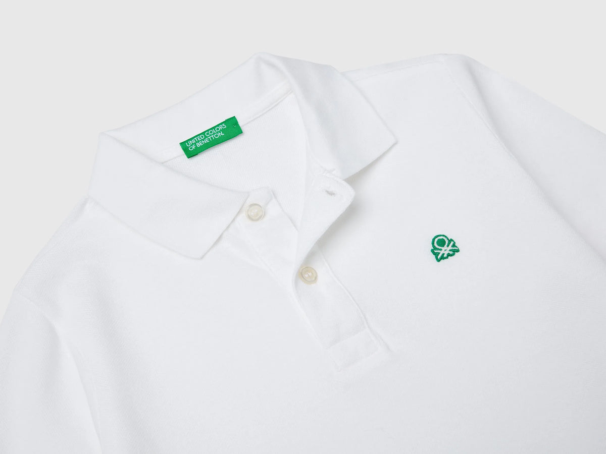 Benetton White Boys Long Sleeve Polo in Cotton SKU: 3089C300Z_101 Image 03