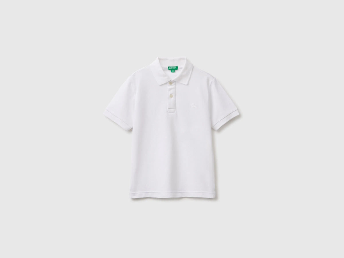 Benetton White Boys Short-Sleeved Polo Shirt in Organic Cotton SKU: 3089C302D_101 Image 01