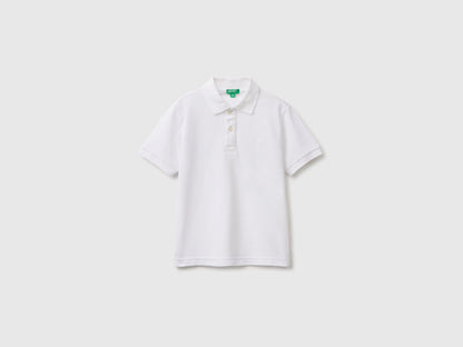 Benetton White Boys Short-Sleeved Polo Shirt in Organic Cotton SKU: 3089C302D_101 Image 01