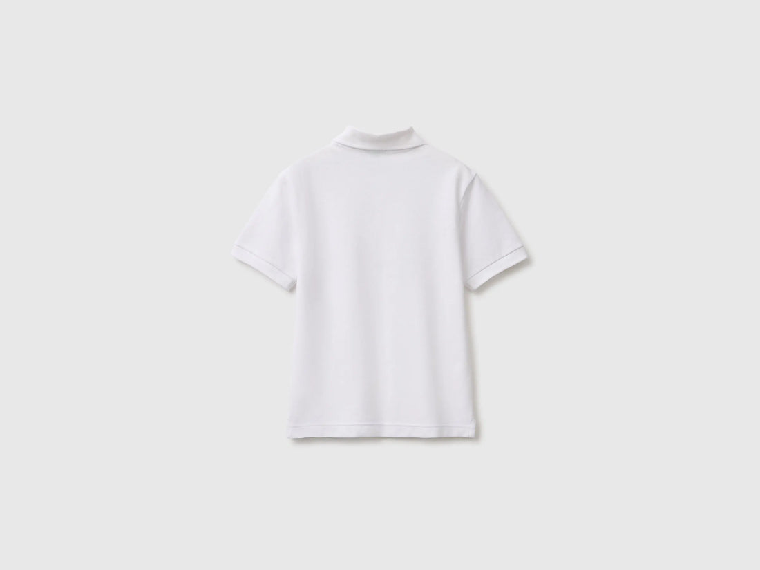 Benetton White Boys Short-Sleeved Polo Shirt in Organic Cotton SKU: 3089C302D_101 Image 02