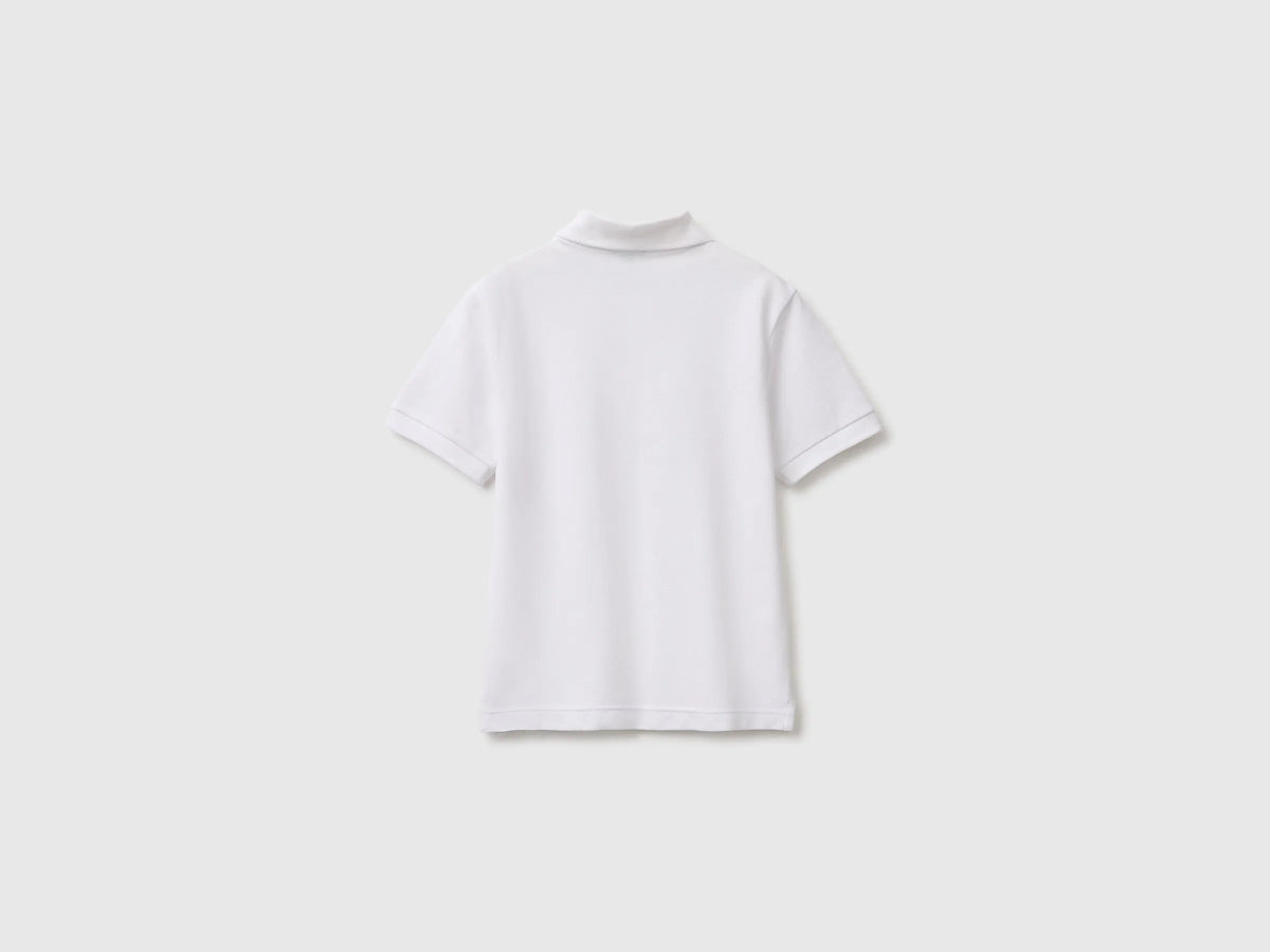 Benetton White Boys Short-Sleeved Polo Shirt in Organic Cotton SKU: 3089C302D_101 Image 02