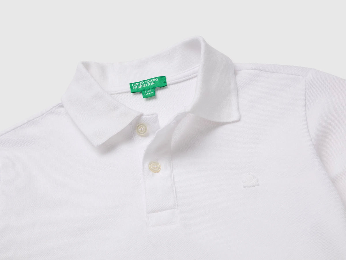 Benetton White Boys Short-Sleeved Polo Shirt in Organic Cotton SKU: 3089C302D_101 Image 03