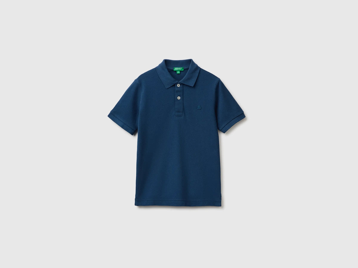 Benetton Dark Blue Boys Short-Sleeved Polo Shirt in Organic Cotton SKU: 3089C302D_37T Image 01