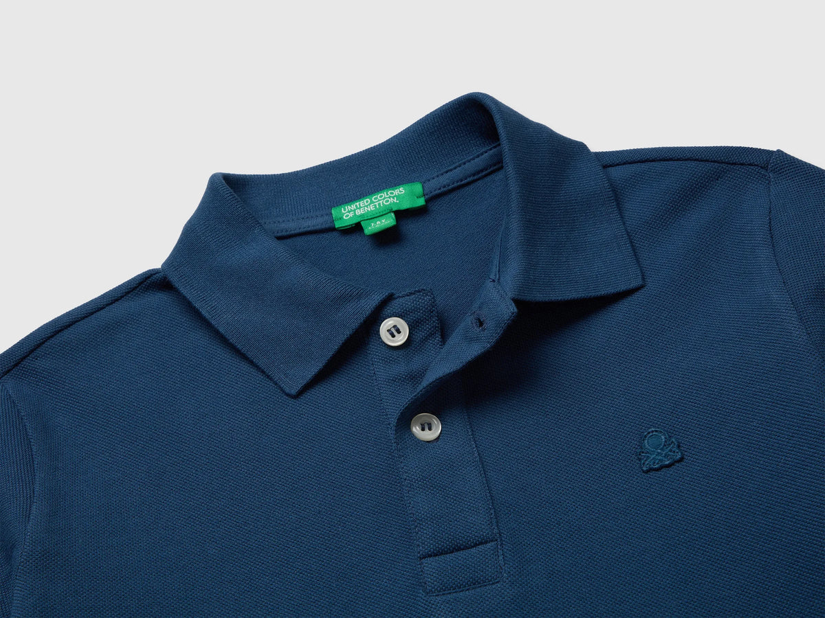 Benetton Dark Blue Boys Short-Sleeved Polo Shirt in Organic Cotton SKU: 3089C302D_37T Image 03