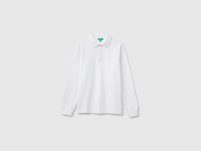 Benetton White Boys Long-Sleeved Polo Shirt in Organic Cotton SKU: 3089C302E_101 Image 01