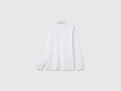 Benetton White Boys Long-Sleeved Polo Shirt in Organic Cotton SKU: 3089C302E_101 Image 02