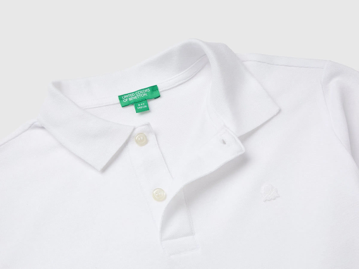 Benetton White Boys Long-Sleeved Polo Shirt in Organic Cotton SKU: 3089C302E_101 Image 03