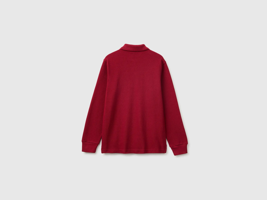 Benetton Burgundy Boys Long-Sleeved Polo Shirt in Organic Cotton SKU: 3089C302E_21C Image 02