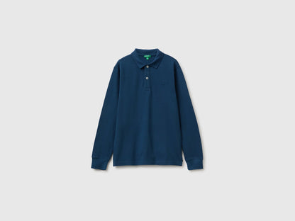 Benetton Dark Blue Boys Long-Sleeved Polo Shirt in Organic Cotton SKU: 3089C302E_37T Image 01