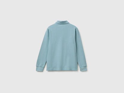 Benetton Light Blue Boys Long-Sleeved Polo Shirt in Organic Cotton SKU: 3089C302E_3E4 Image 02