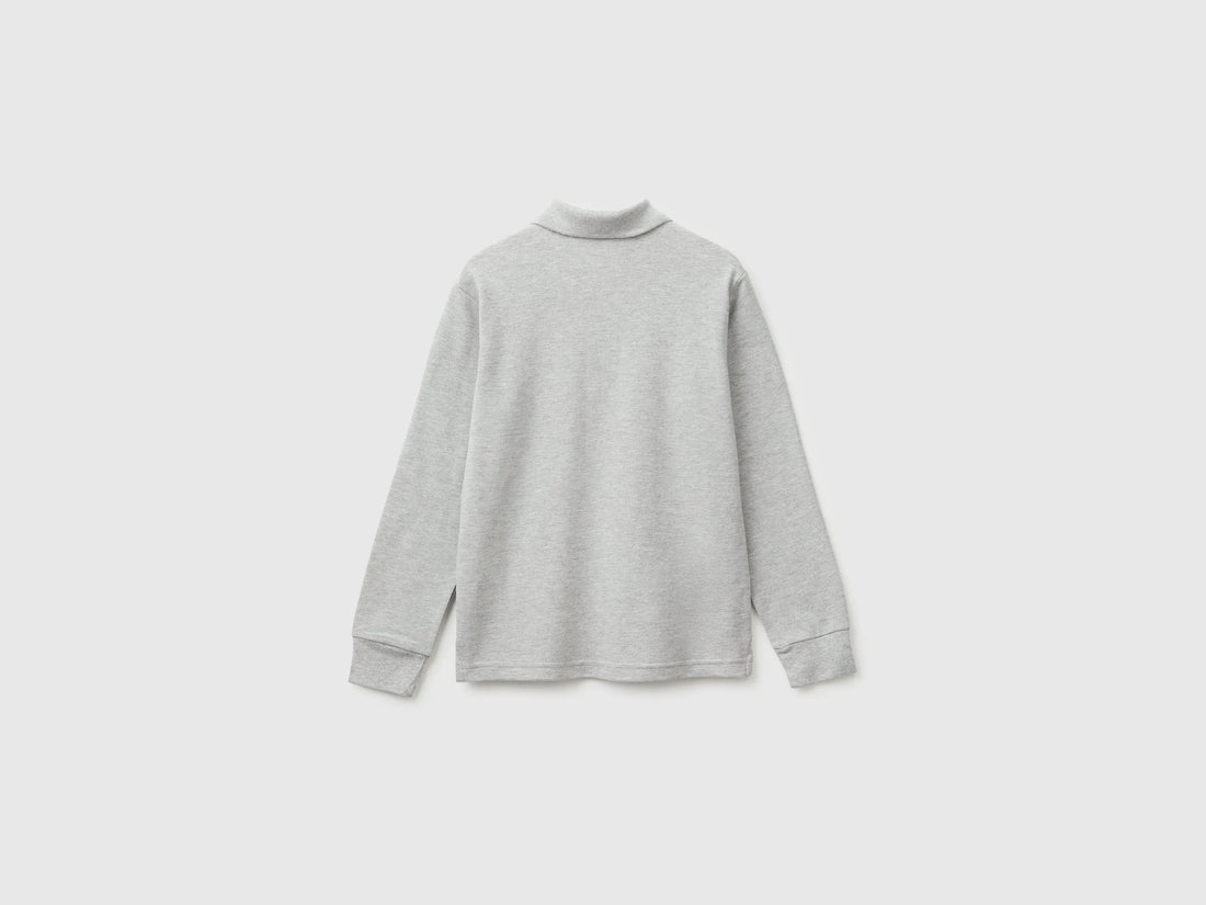 Benetton Light Gray Boys Long-Sleeved Polo Shirt in Organic Cotton SKU: 3089C302E_501 Image 02