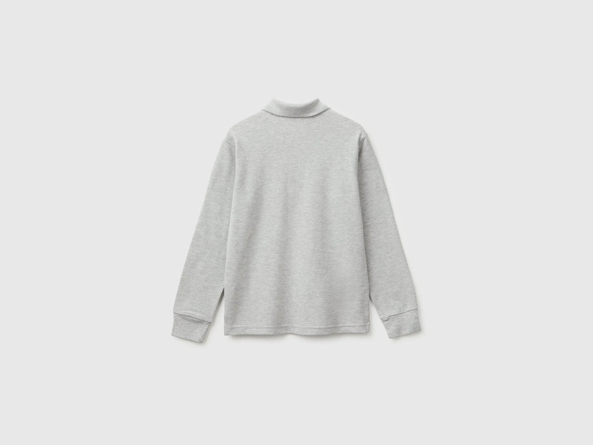 Benetton Light Gray Boys Long-Sleeved Polo Shirt in Organic Cotton SKU: 3089C302E_501 Image 02