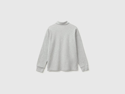 Benetton Light Gray Boys Long-Sleeved Polo Shirt in Organic Cotton SKU: 3089C302E_501 Image 02