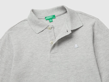 Benetton Light Gray Boys Long-Sleeved Polo Shirt in Organic Cotton SKU: 3089C302E_501 Image 03