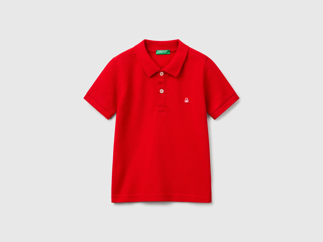 Benetton Red Boys Short Sleeve Polo in Pure Cotton SKU: 3089G3008_015 Image 01