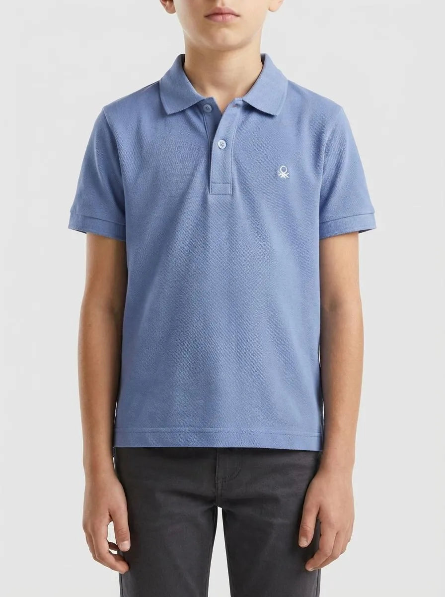 Benetton Light Blue Boys Short-Sleeved Polo in Pure Cotton SKU: 3089G3008_05N Image 00