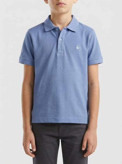 Benetton Light Blue Boys Short-Sleeved Polo in Pure Cotton SKU: 3089G3008_05N Image 00