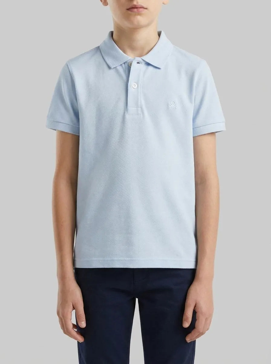 Benetton Sky Blue Boys Short Sleeve Polo in Pure Cotton SKU: 3089G3008_081 Image 00