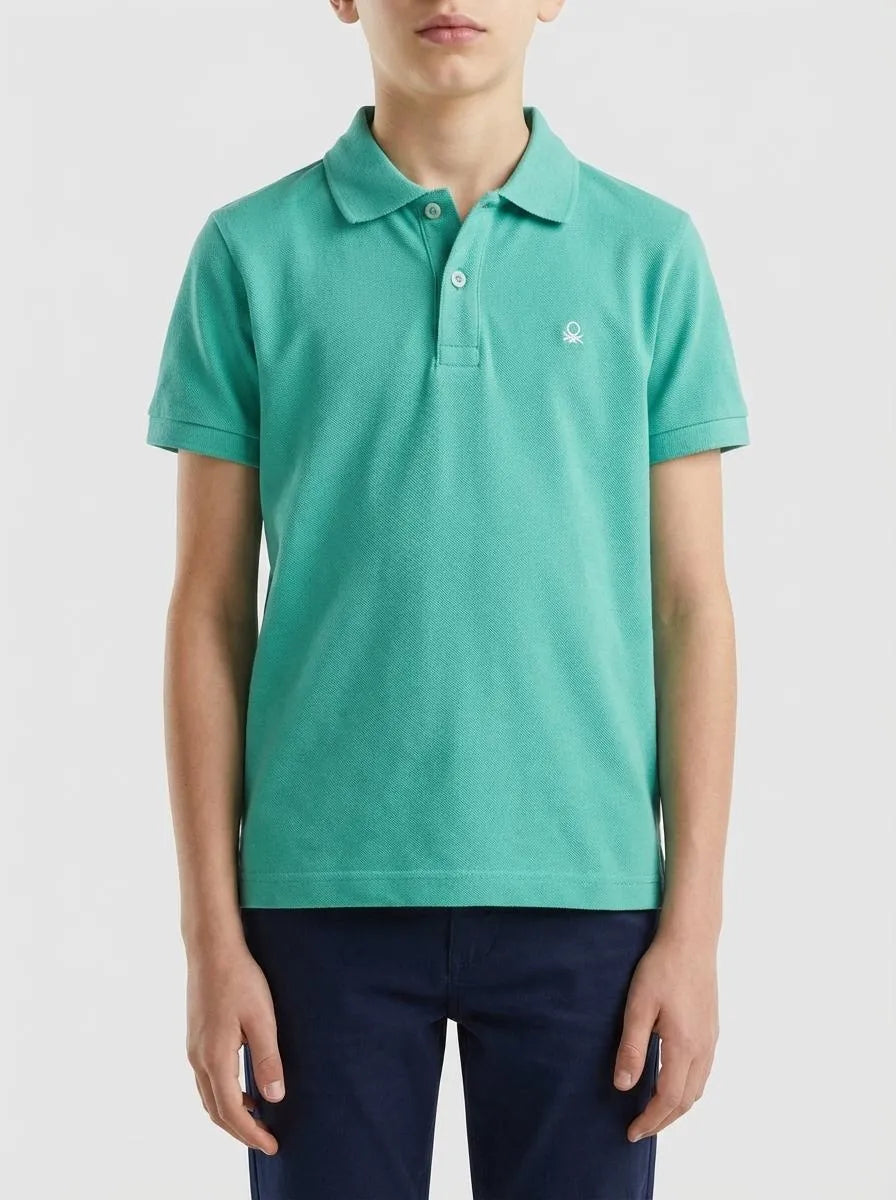 Benetton Aqua Boys Short-Sleeved Polo in Pure Cotton SKU: 3089G3008_08N Image 00