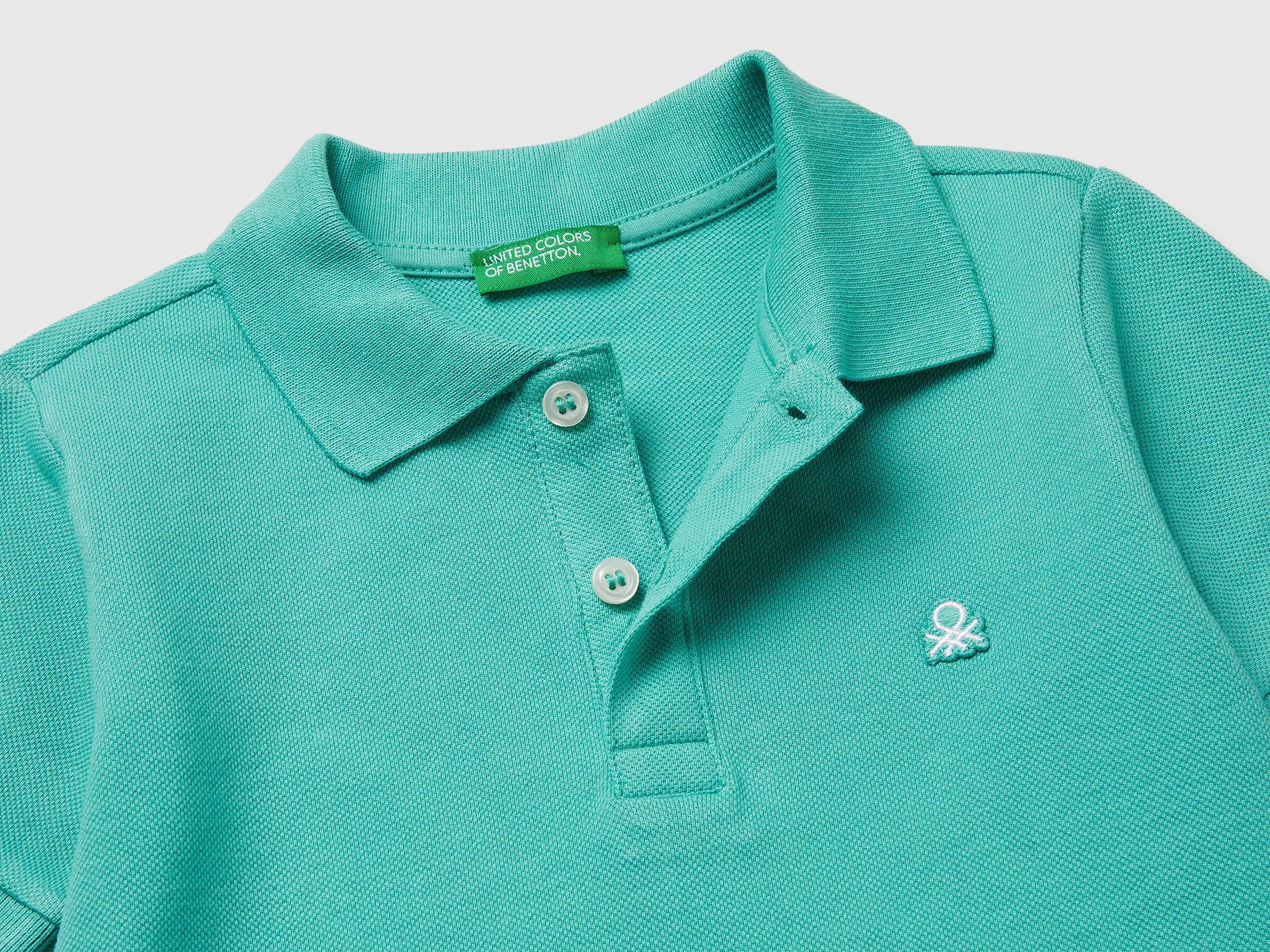 Benetton Aqua Boys Short-Sleeved Polo in Pure Cotton SKU: 3089G3008_08N Image 03