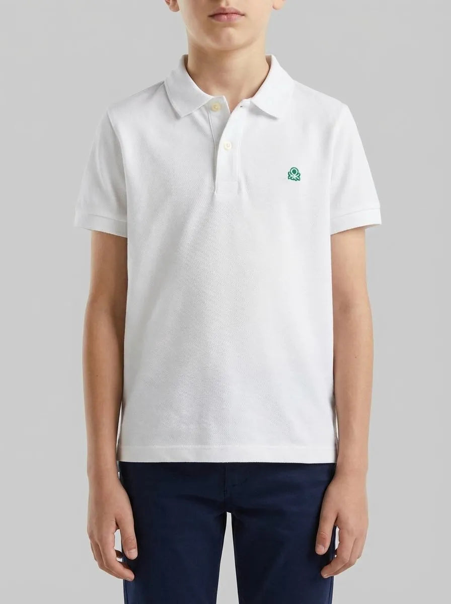 Benetton White Boys Short Sleeve Polo in Pure Cotton SKU: 3089G3008_101 Image 00