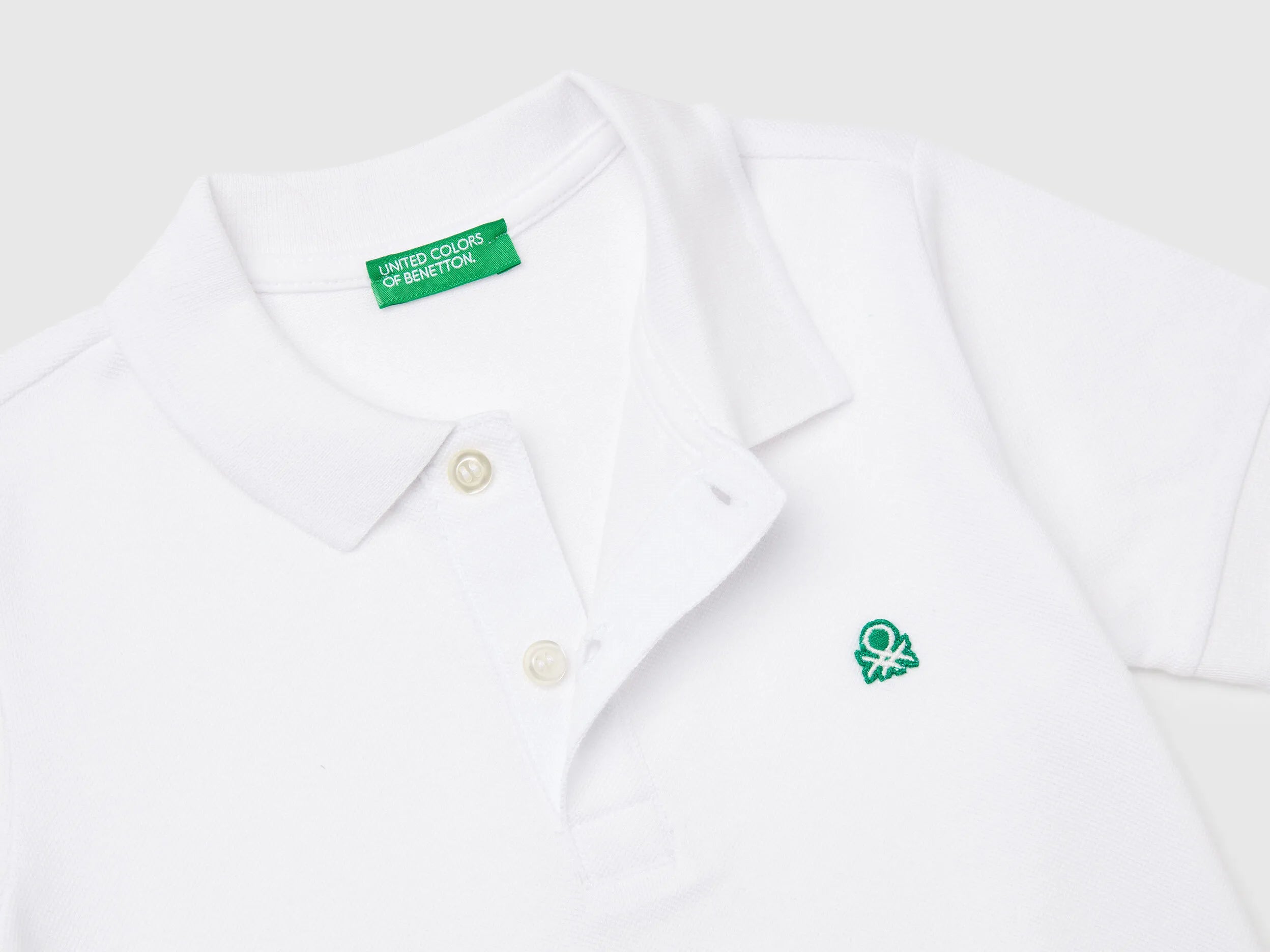 Benetton White Boys Short Sleeve Polo in Pure Cotton SKU: 3089G3008_101 Image 03