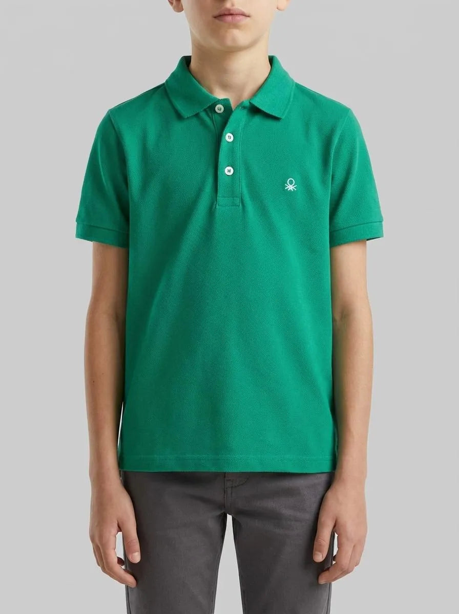 Benetton Green Boys Short Sleeve Polo in Pure Cotton SKU: 3089G3008_108 Image 00