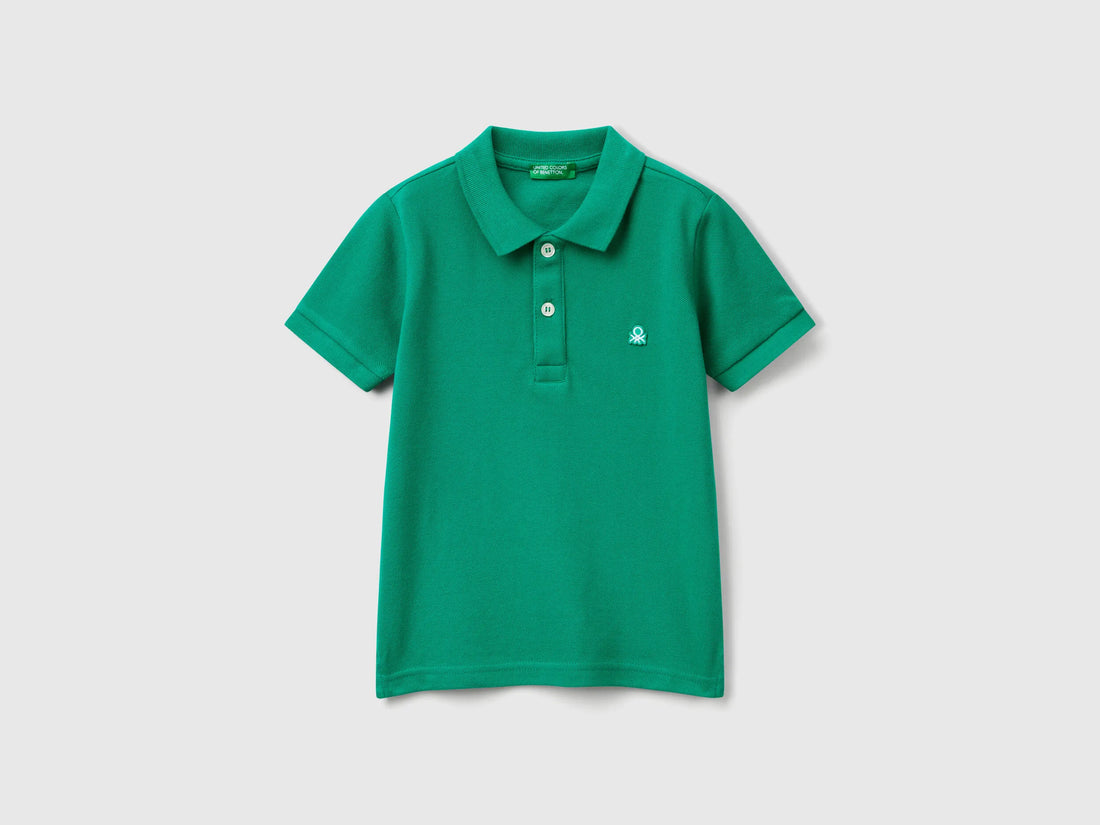 Benetton Green Boys Short Sleeve Polo in Pure Cotton SKU: 3089G3008_108 Image 01