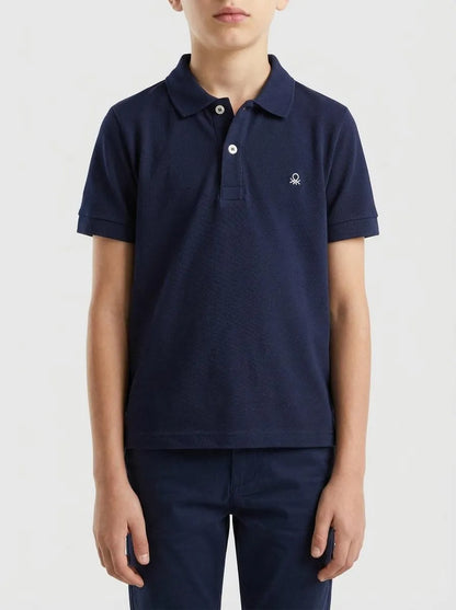 Benetton Dark Blue Boys Short Sleeve Polo in Pure Cotton SKU: 3089G3008_252 Image 00