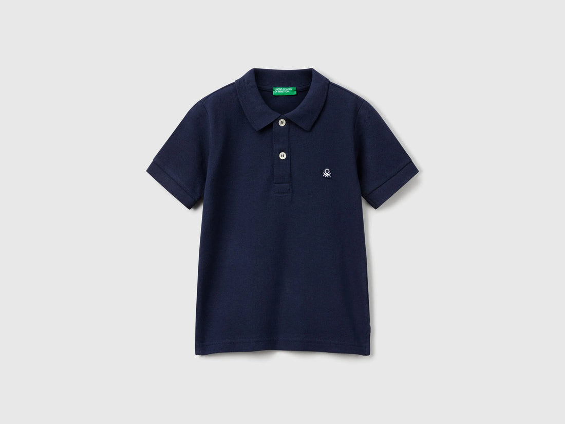 Benetton Dark Blue Boys Short Sleeve Polo in Pure Cotton SKU: 3089G3008_252 Image 01