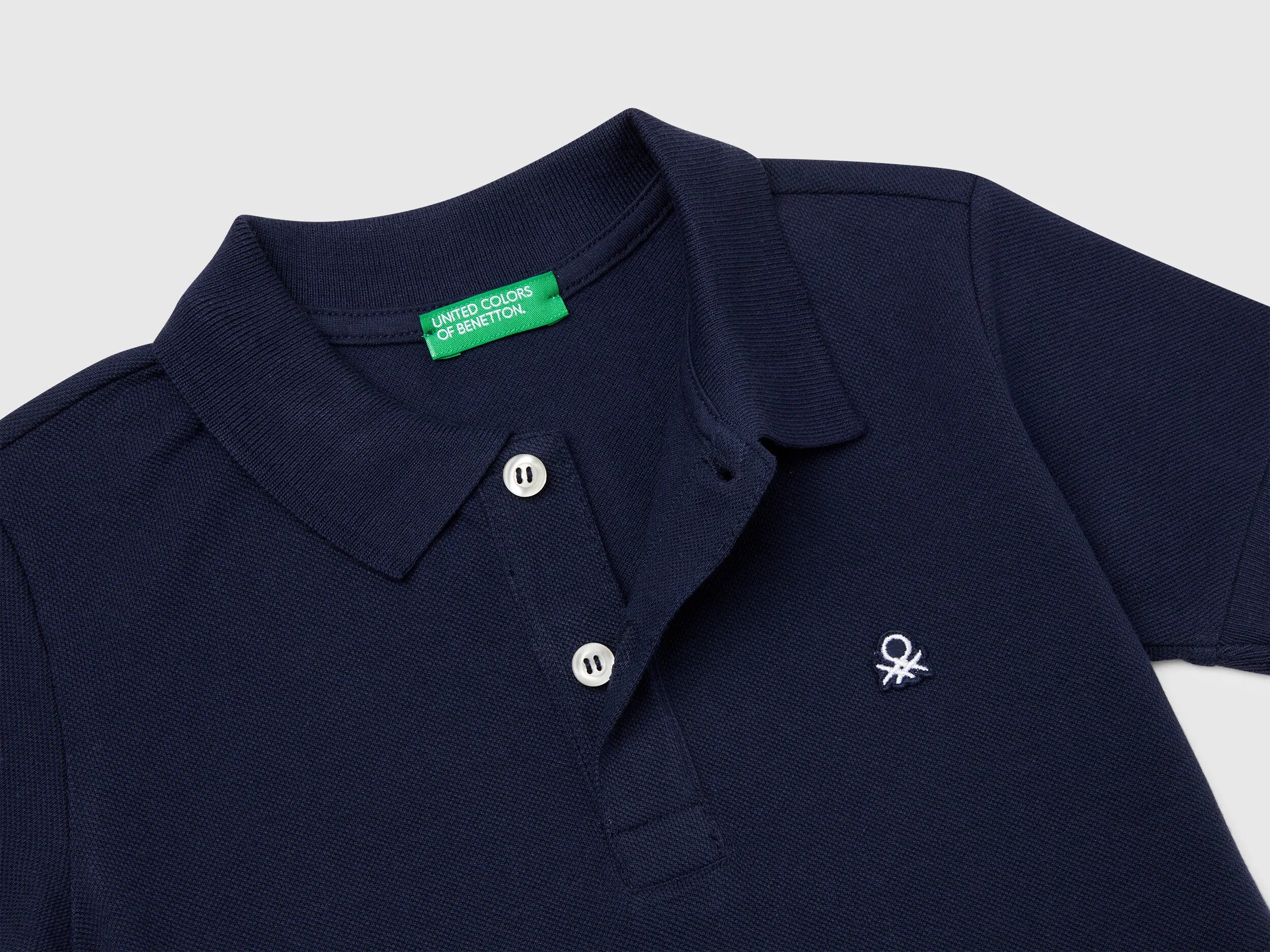 Benetton Dark Blue Boys Short Sleeve Polo in Pure Cotton SKU: 3089G3008_252 Image 03