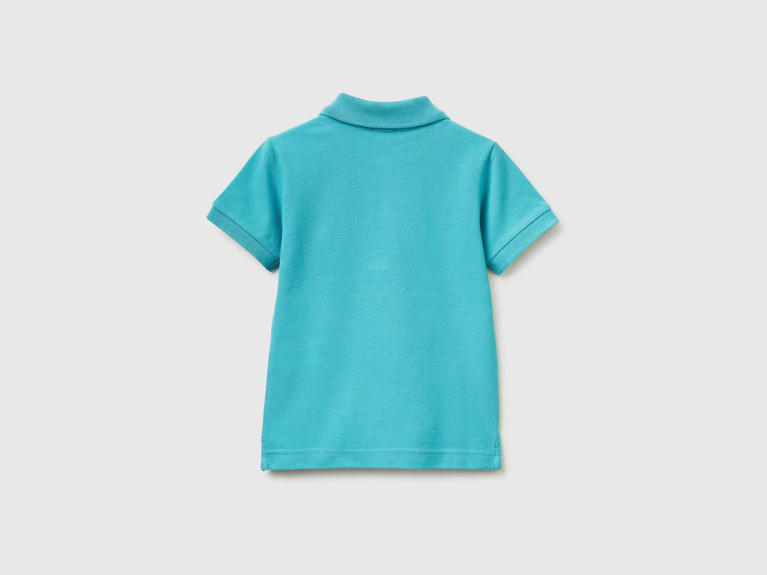Benetton Aqua Boys Short-Sleeved Polo in Pure Cotton SKU: 3089G3008_28G Image 02