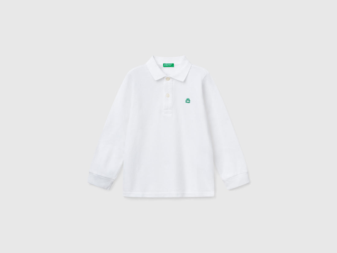 Benetton_White_Long Sleeve Polo in Cotton_3089G3009_101_01