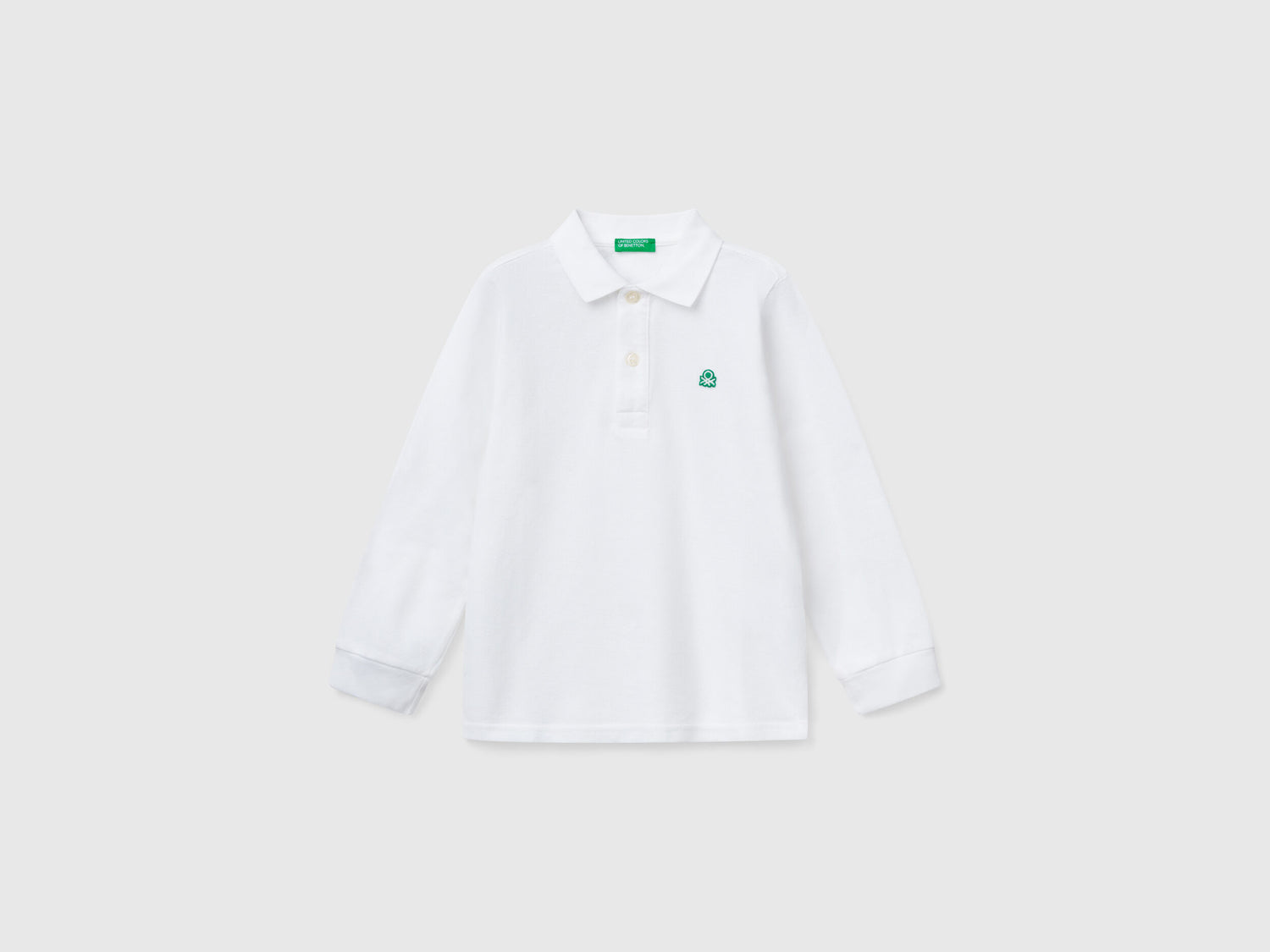 Benetton_White_Long Sleeve Polo in Cotton_3089G3009_101_01