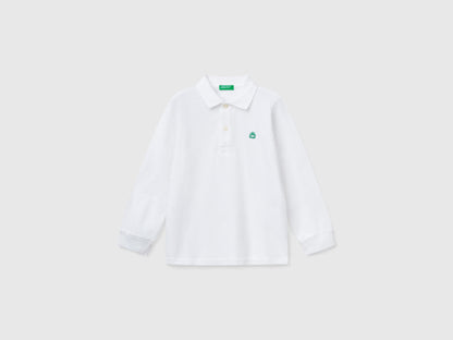 Benetton_White_Long Sleeve Polo in Cotton_3089G3009_101_01