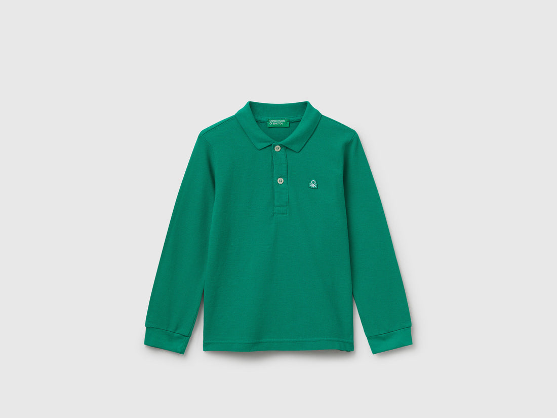 Benetton_Green_Long Sleeve Polo in Cotton_3089G3009_108_01