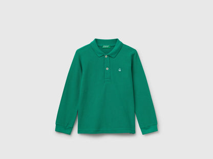 Benetton Green Boys Long Sleeve Polo in Cotton SKU: 3089G3009_108 Image 01
