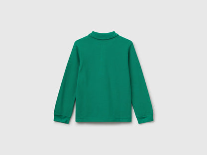 Benetton Green Boys Long Sleeve Polo in Cotton SKU: 3089G3009_108 Image 02