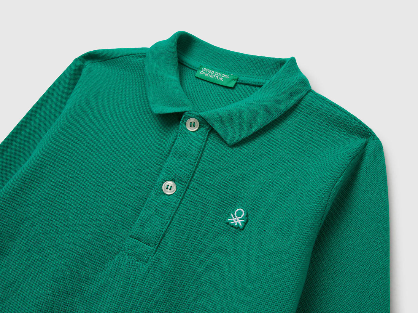 Benetton_Green_Long Sleeve Polo in Cotton_3089G3009_108_03