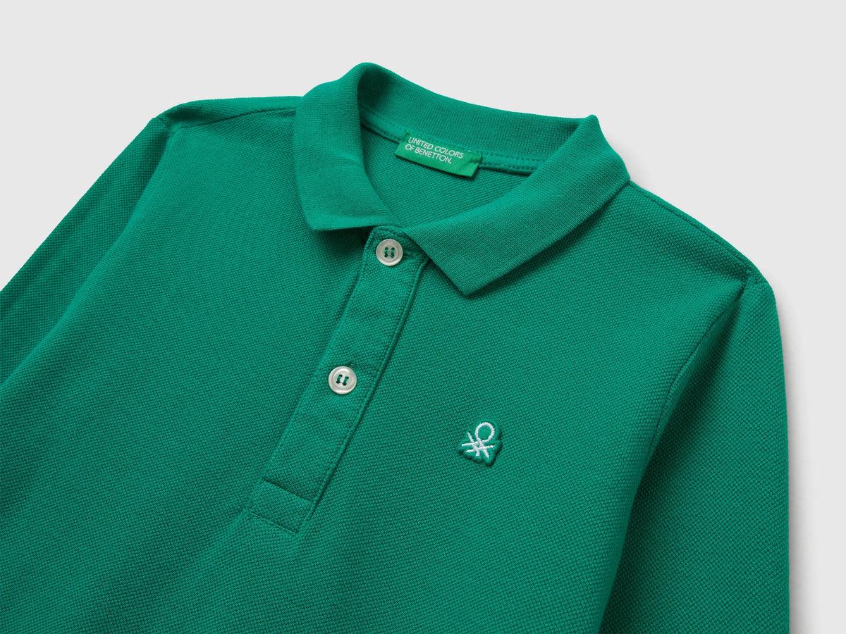 Benetton Green Boys Long Sleeve Polo in Cotton SKU: 3089G3009_108 Image 03