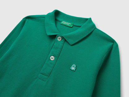 Benetton Green Boys Long Sleeve Polo in Cotton SKU: 3089G3009_108 Image 03