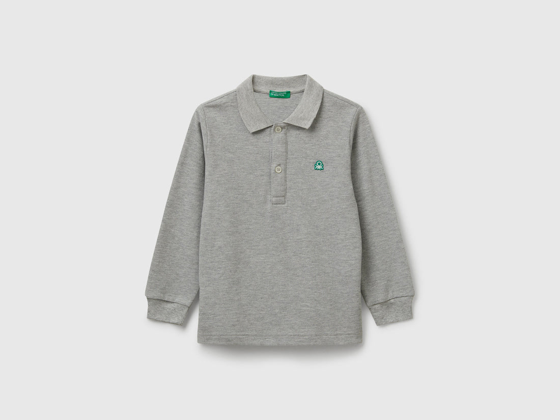 Benetton_Light Gray_Long Sleeve Polo in Cotton_3089G3009_501_01