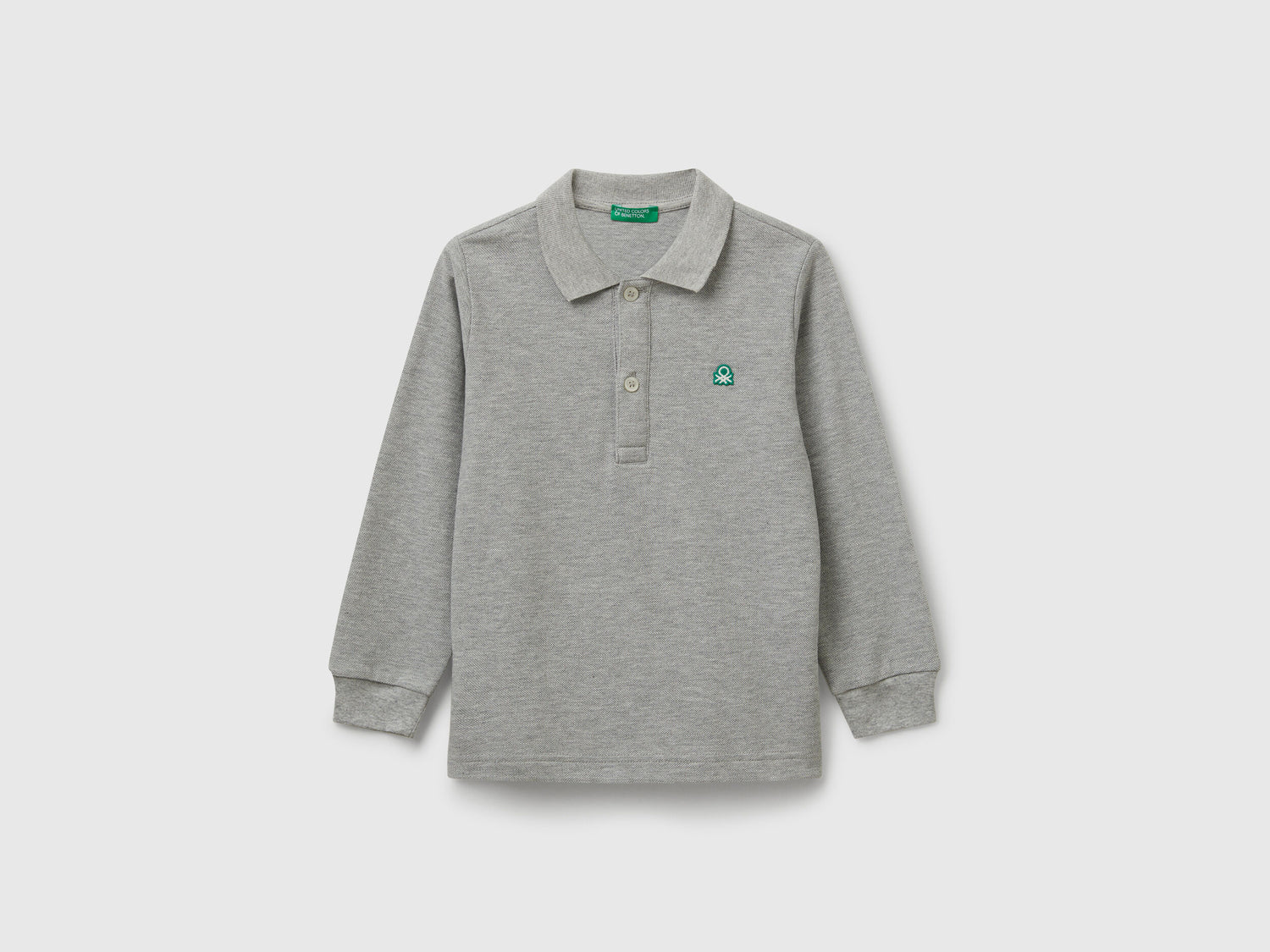 Benetton_Light Gray_Long Sleeve Polo in Cotton_3089G3009_501_01