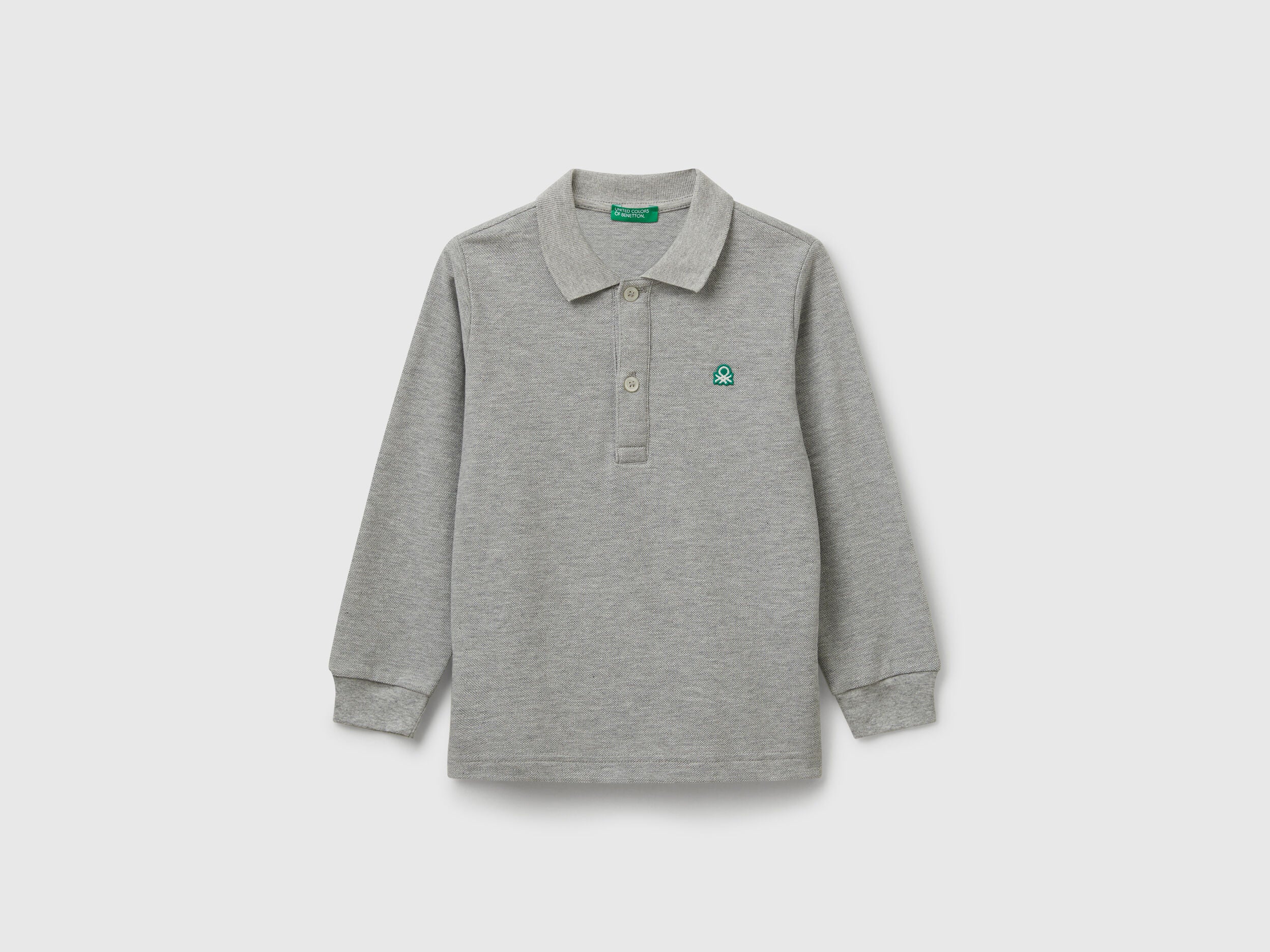 Benetton_Light Gray_Long Sleeve Polo in Cotton_3089G3009_501_01