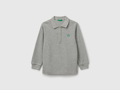 Benetton_Light Gray_Long Sleeve Polo in Cotton_3089G3009_501_01