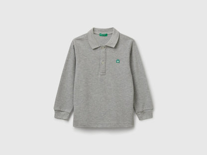 Benetton Light Gray Boys Long Sleeve Polo in Cotton SKU: 3089G3009_501 Image 01
