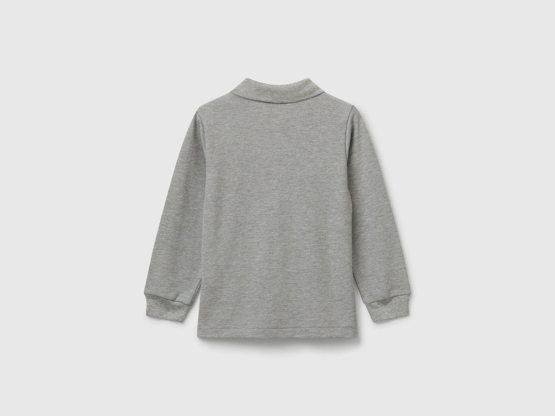 Benetton Light Gray Boys Long Sleeve Polo in Cotton SKU: 3089G3009_501 Image 02