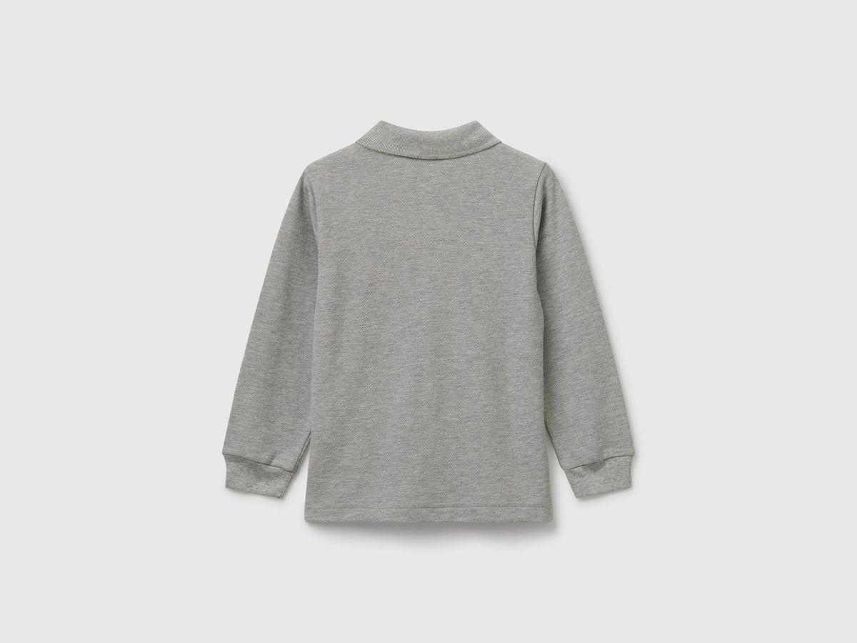 Benetton Light Gray Boys Long Sleeve Polo in Cotton SKU: 3089G3009_501 Image 02