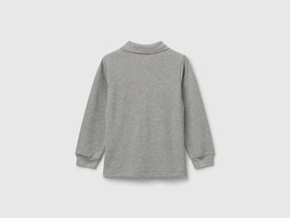 Benetton Light Gray Boys Long Sleeve Polo in Cotton SKU: 3089G3009_501 Image 02